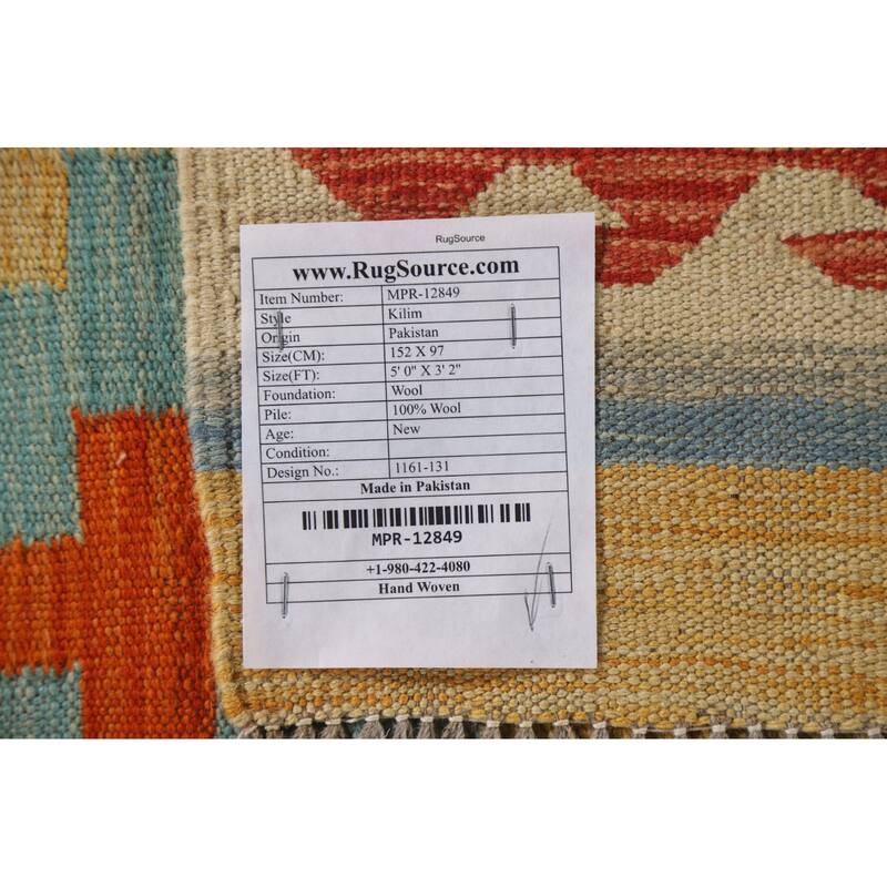 Southwestern / Geometric Kilim Oriental Rug Hand-Woven Wool Carpet - 3'2"x 5'0"