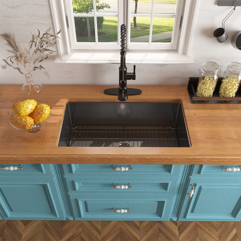 CASAINC Undermount Single Bowl Fireclay Kitchen Sink with Bottom Grid and Strainer, cUPC Certified
