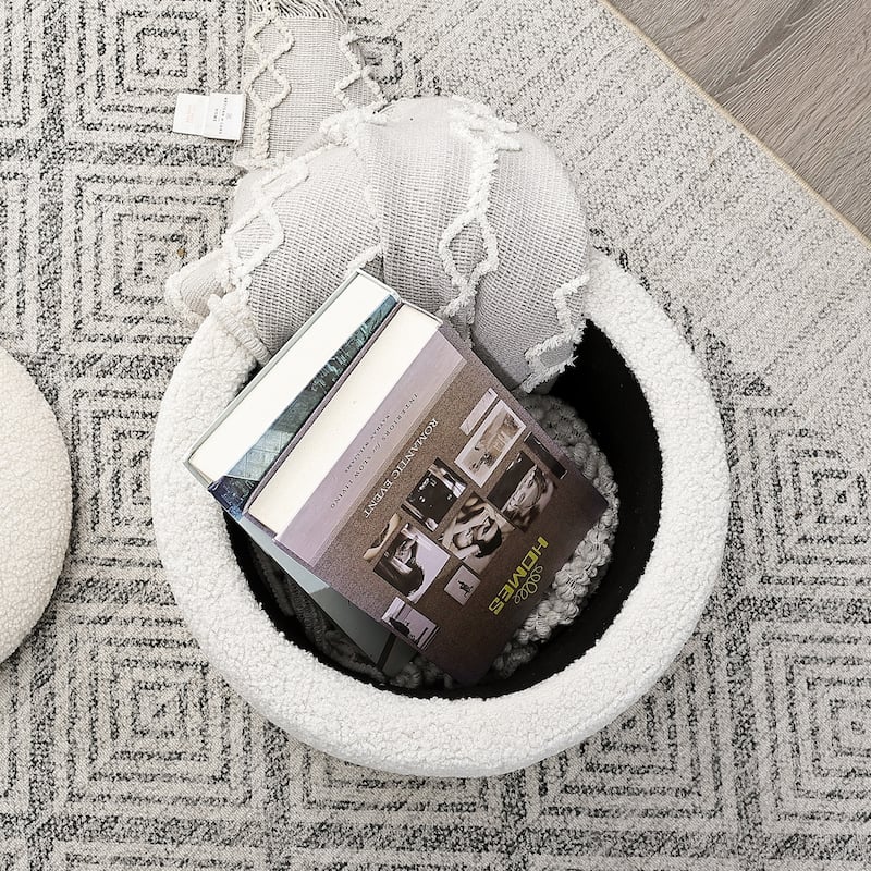 Adeco Velvet Round Storage Stool Gold Plating Base Storage Ottoman