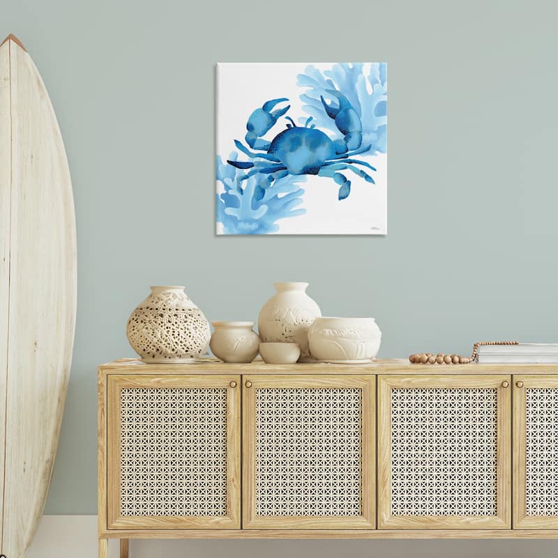 Stupell Blue Tone Crab & Coral Canvas Wall Art Design By Cat Thurman Designs