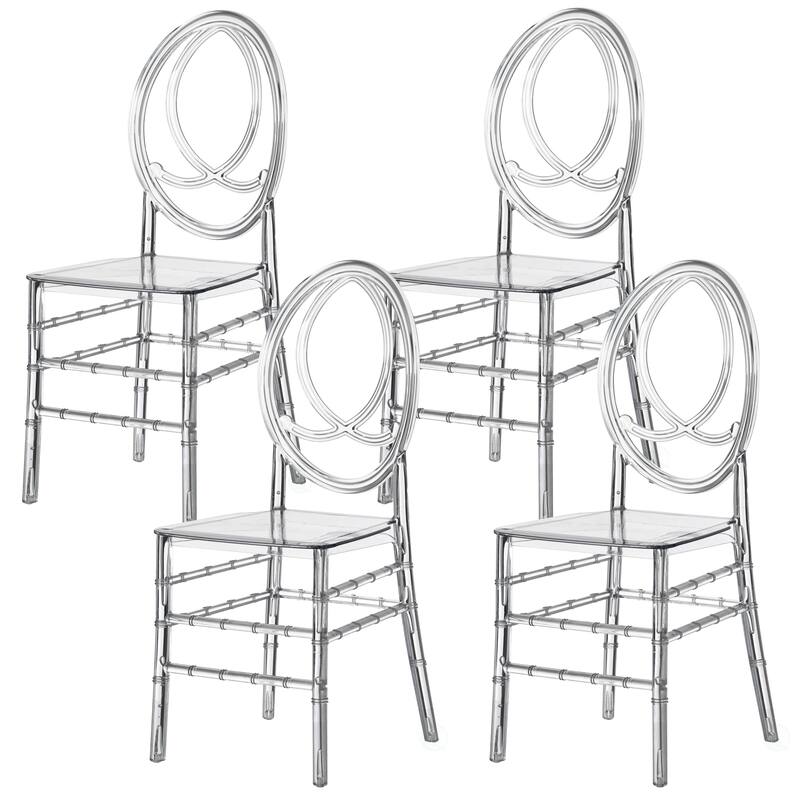 Modern Acrylic Phoenix Dining Chair, Stackable Transparent Party Chair, Crystal Clear Acrylic Chair for Events and Weddings - Set of 4 