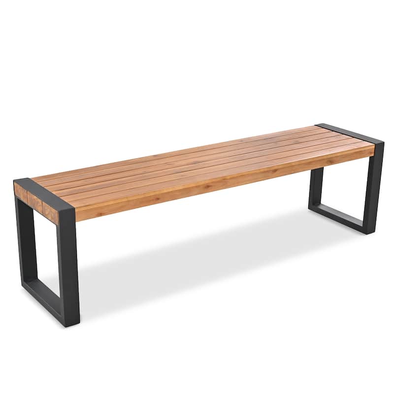 3-Piece Outdoor Dining Set With 2 Benches,Unique Top Texture,Acacia Wood Top & Steel Frame,For Outdoor & Indoor,Natural