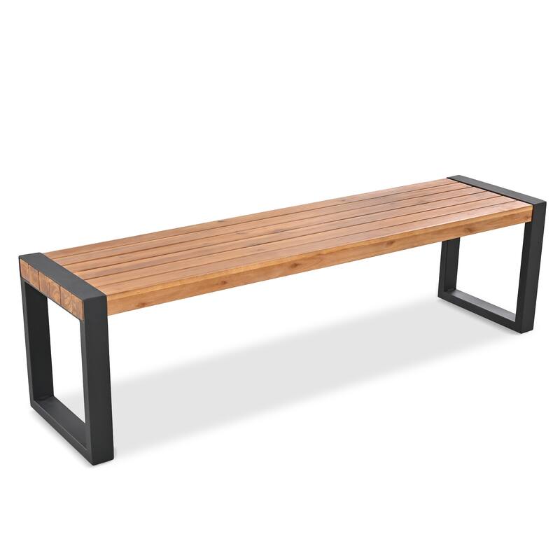 3-Piece Outdoor Patio Picnic Dining Set with 2 Benches, Acacia Wood Top & Steel Frame