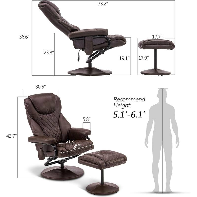 MCombo set of 2 Faux Leather Swivel Massage Recliner with ottoman