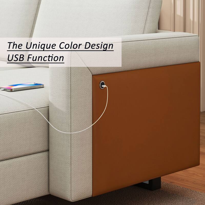 100'' L-Shaped 3-Seat Sectional Sofa Featuring USB Ports, Chaise, and Reversible Armrests for Living Space or Office
