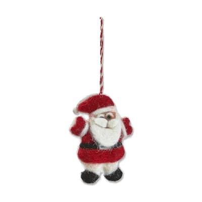 Red Wool Santa Ornament for Christmas Tree - 3.5"L x 2.5"W x 0.25"H - Spot Clean - Festive Holiday Decor