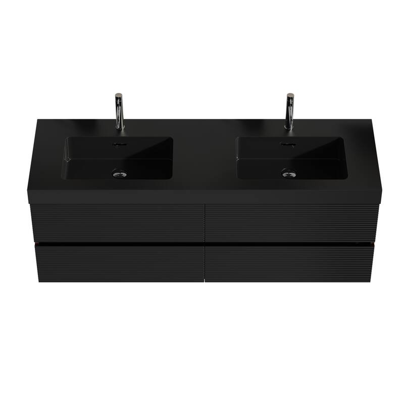 Wall Mounted Bathroom Vanity with Glossy White Solid Surface Sink