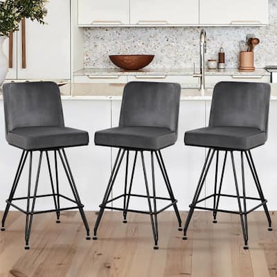26" Leather/Velvet Swivel Counter Height Bar Stools - 38.2"H x 17.7"W x 19.1"D