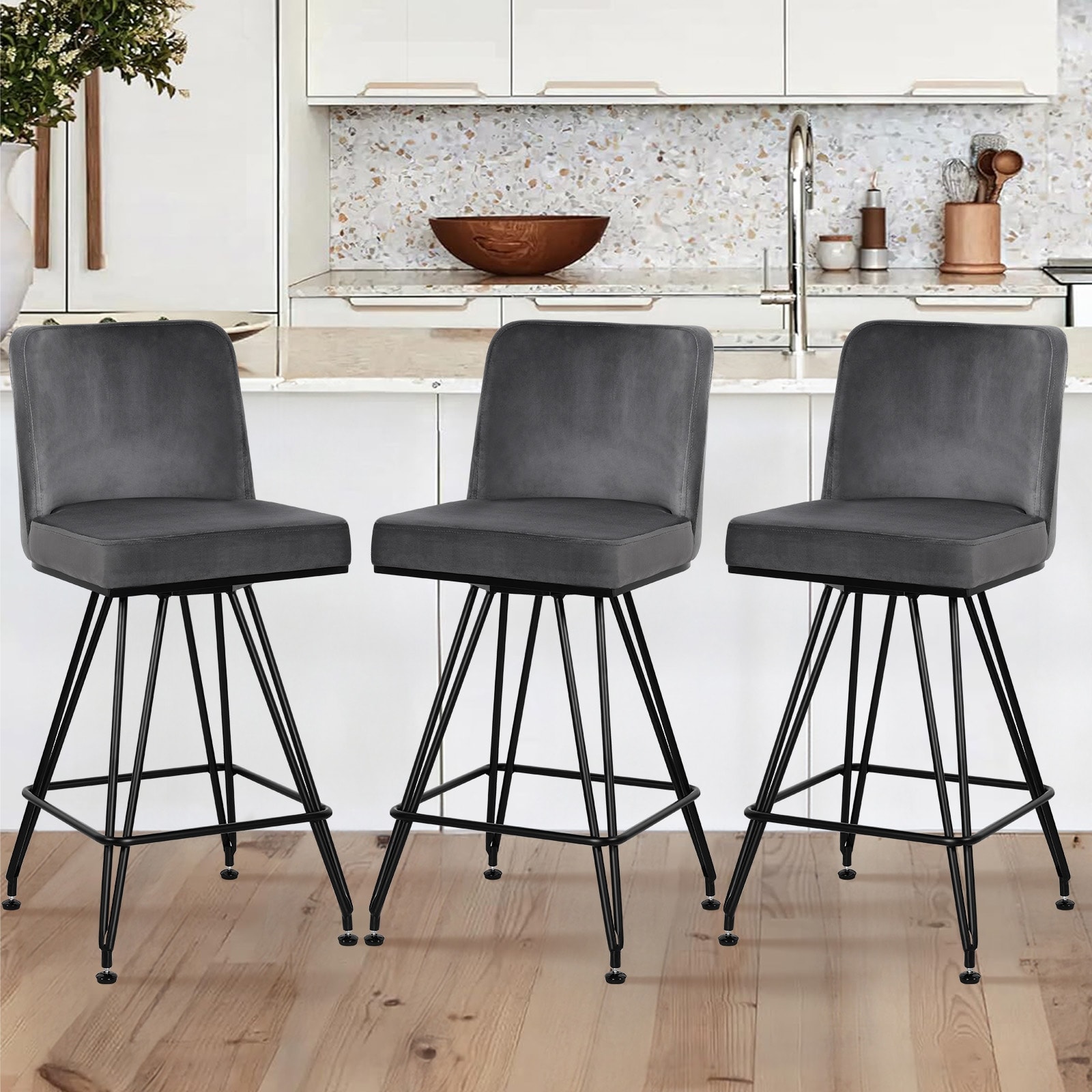 26" Upholstered Swivel Counter Height Bar Stools with Metal Frame - 38.2"H x 17.7"W x 19.1"D