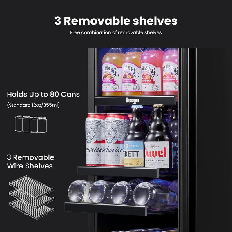 Yeego 14.8 Inch Beverage Cooler 80 Can Built-in/Freestanding Beverage Refrigerator - 15 inch