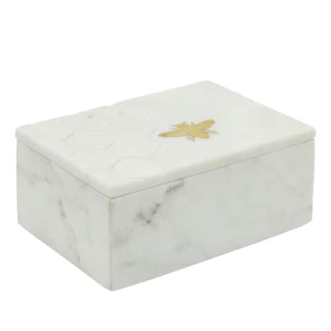 Marble 7x5 Marble Box with Bee Accent White 3.0"H - 7.0" x 5.0" x 3.0"