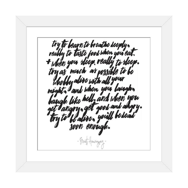 iCanvas "Hemingway Try To Be Alive Quote" by Honeymoon Hotel - White - 16x16x1