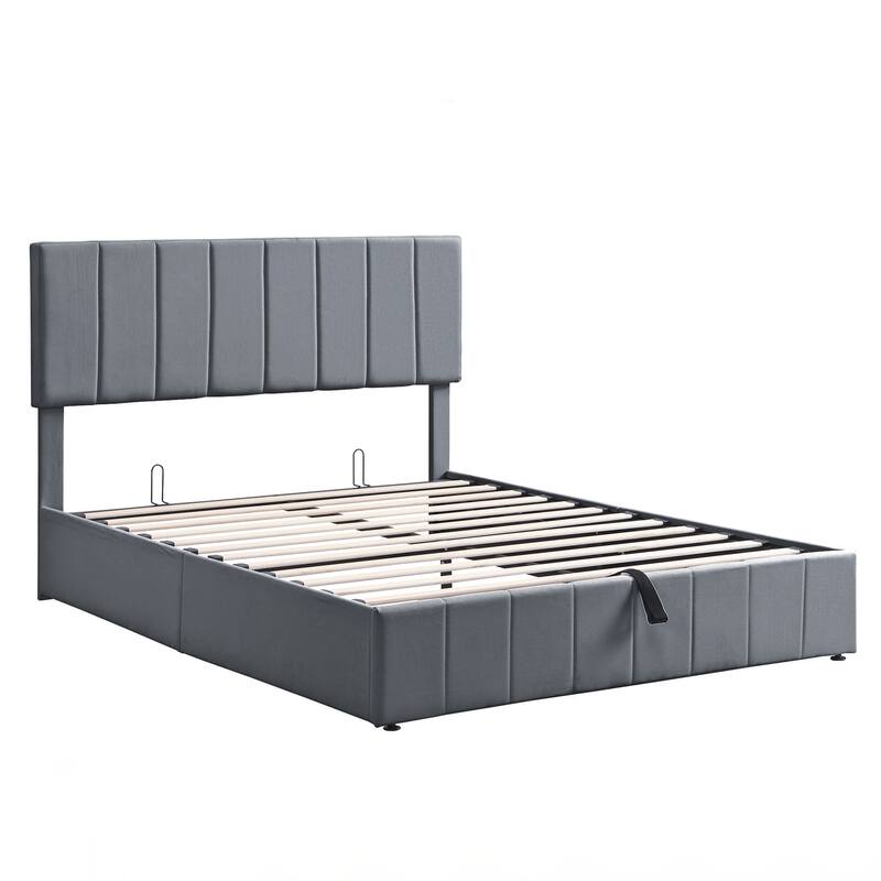 Queen size Upholstered Platform bed with a Hydraulic Storage System