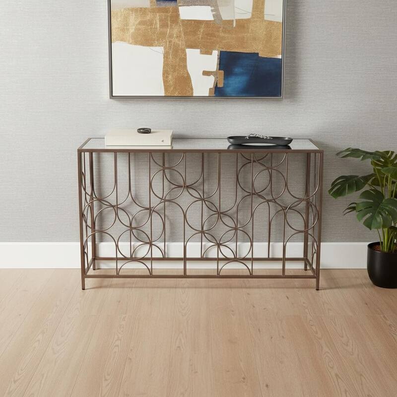 HomeRoots 50" Bronze Mirrored Glass and Steel Frame Console Table - 50.00 in. x 30.10 in. x 19.00 in. - Clear