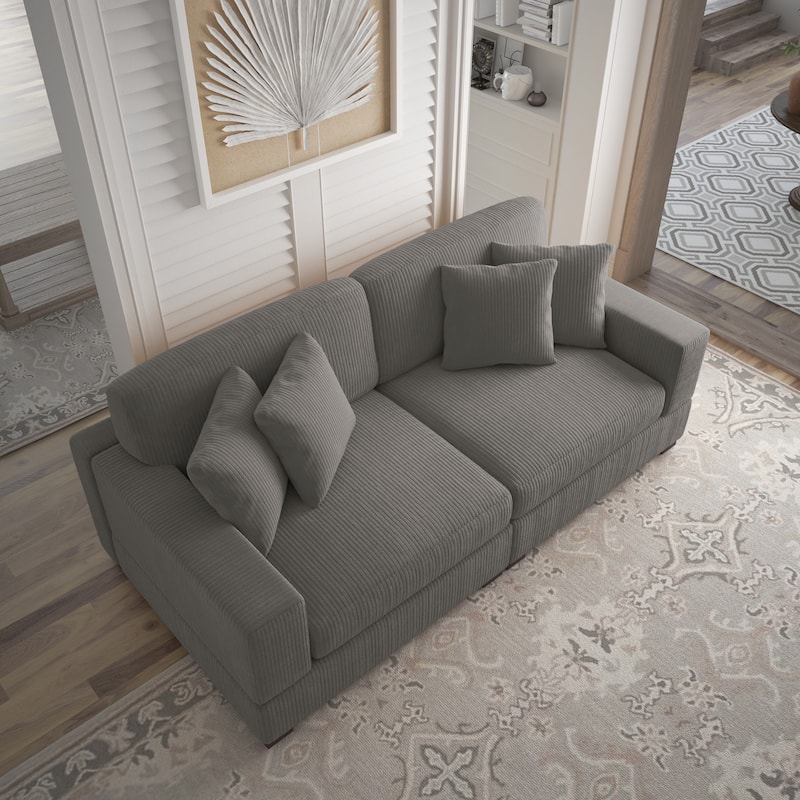 Corduroy Couch Modular Sectional Sofa with Pillows