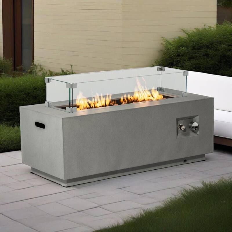 GDFStudio - Mason Combo Outdoor Rectangular Propane Fire Table with Wind Guard and External Tank Holder
