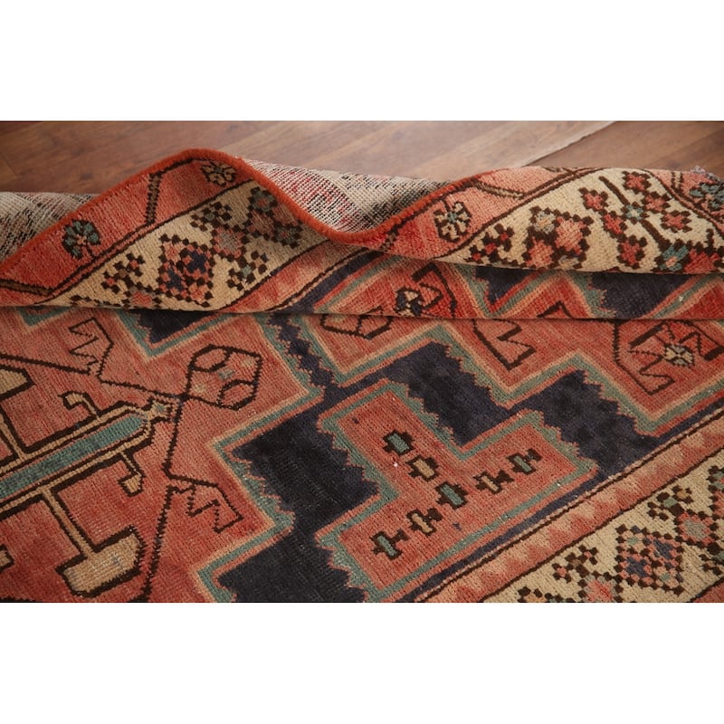 Geometric Pink Ardebil Persian Vintage Runner Rug Handmade Wool Carpet - 3'9"x 10'0"