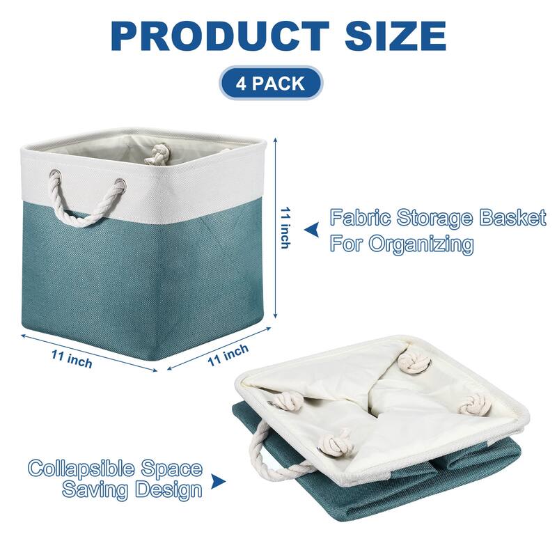 Storage Baskets Fabric Collapsible Cube Baskets, 4 Pack - White/Light Blue