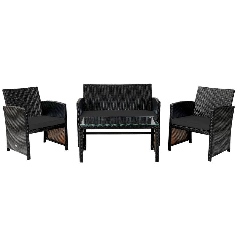 Gymax Set Of 4 Patio Rattan Furniture Set Cushioned Chair Sofa Table - Black