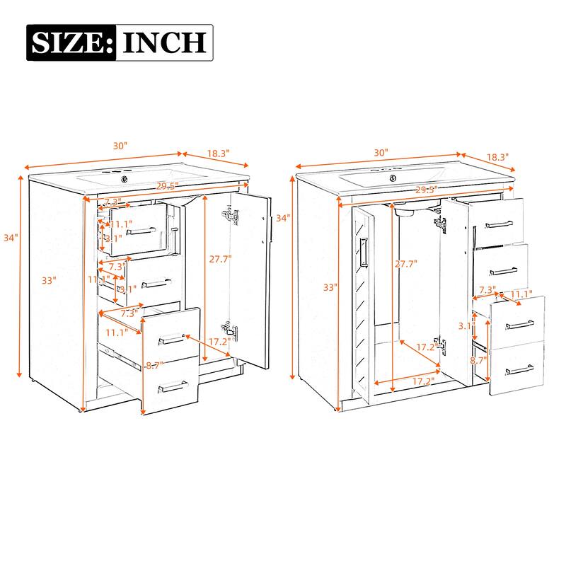 60" Modern Bathroom Vanity with Separate Ceramic Sink, Solid Wood and MDF Storage Cabinet, Soft Closing Doors