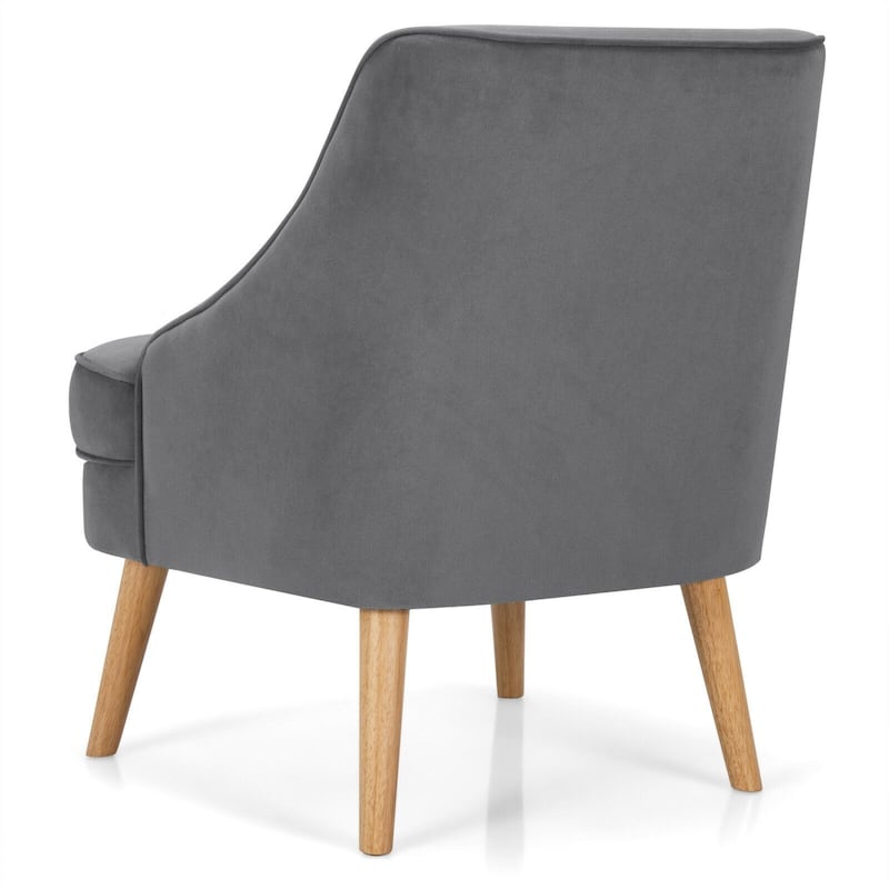 Velvet Upholstered Accent Chair with Rubber Wood Legs - 27" x 25" x 30" (L x W x H)