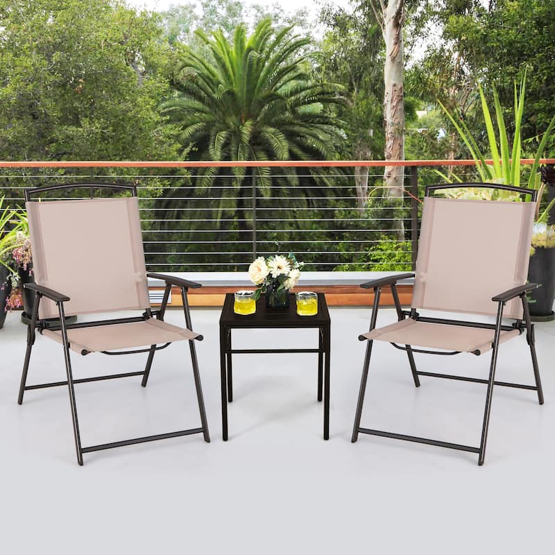 Costway 4 pcs Patio Folding Sling Dining Chairs Armrests Steel Frame - See Details