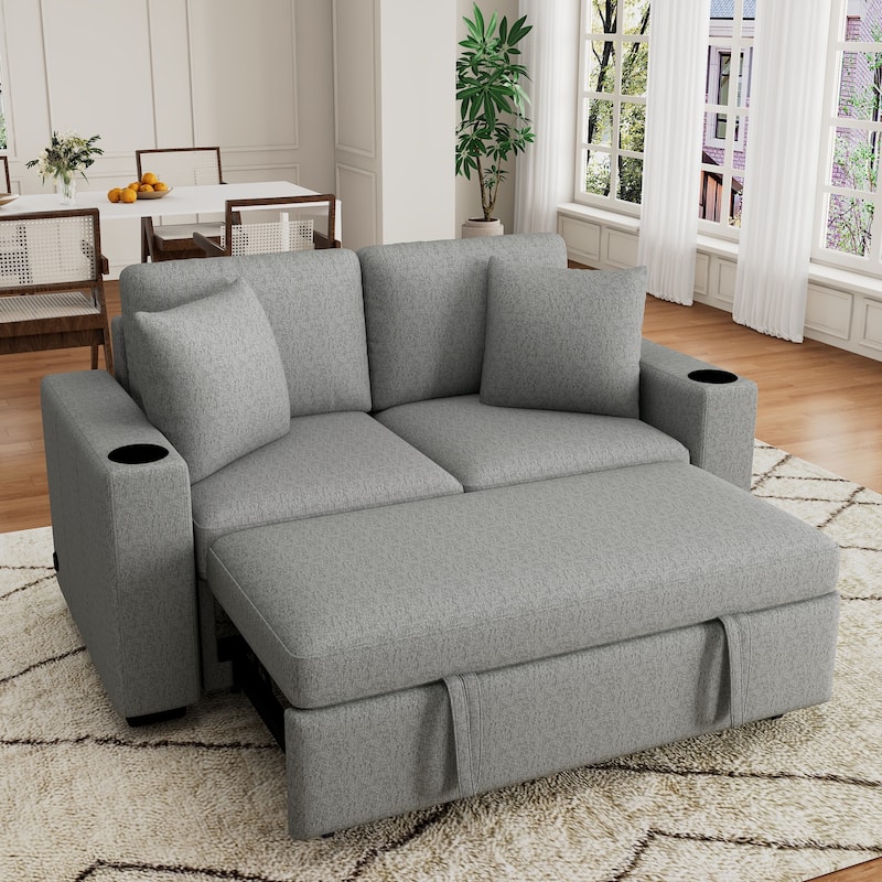 60.6" Modern Loveseat Sofa Pull-out Sofa Bed Sofa Couch 2-seater Sofa Chair for Living Room - Gray