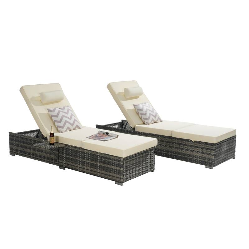 GDFStudio - Amelia Outdoor Chaise Lounge Chair Set of 2 with Adjustable Recline and Side Table for Poolside Relaxation