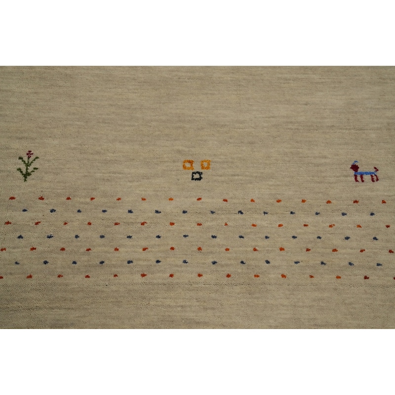Hand Knotted Oriental 100% Wool Carpet Tribal Animal Pictorial Beige & Ivories Gabbeh Area Rug - 11' 10'' X 12' 3''