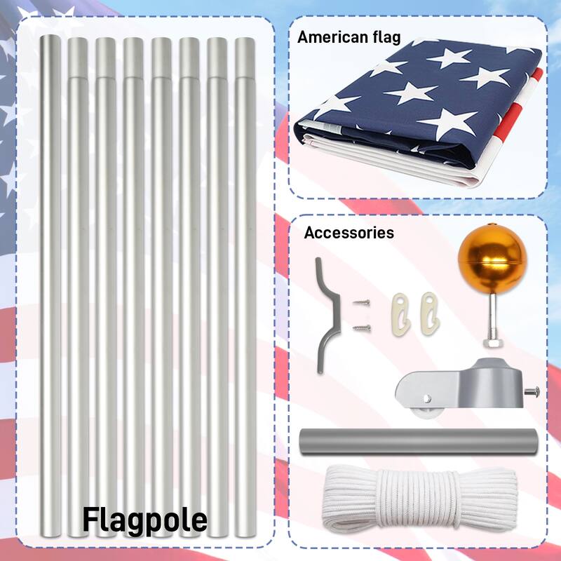 30 Feet Sectional Aluminum Extra Thick Flagpole Kit for Ideal for Outside House - N/A