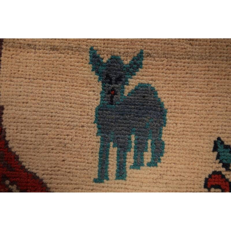 Hunting Animals Kazak Oriental Foyer Rug Handmade Pink Wool Carpet - 2'0" x 3'0"