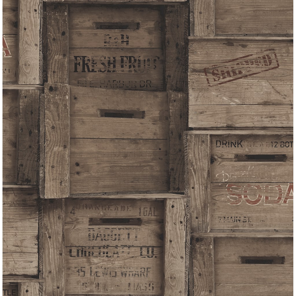 A-Street Prints Dark Grey Wood Crates Wallpaper