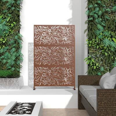 Metal Privacy Screen Free Standing Bamboo Leaves - 76x47