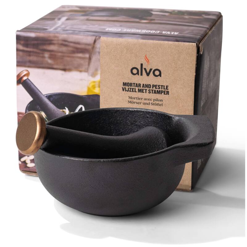 Alva Nori Enameled Cast Iron Mortar and Pestle Set 4" 2 C Nonstick Crusher - 4.3