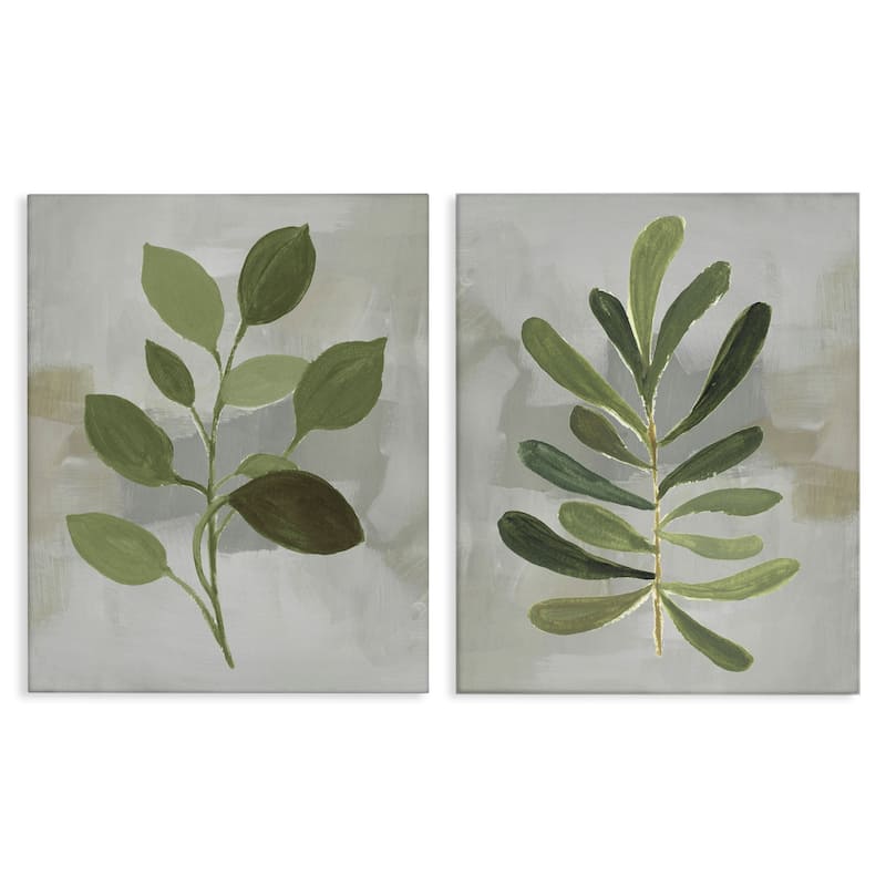 Stupell Green Leaf Branches on Grey Canvas Wall Art Design By Lanie Loreth (Set of 2) - 16 x 20