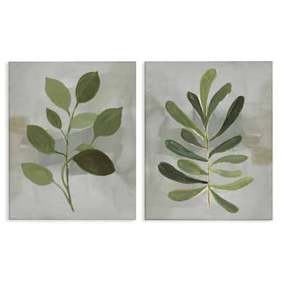 Stupell Green Leaf Branches on Grey Canvas Wall Art Design By Lanie Loreth (Set of 2)