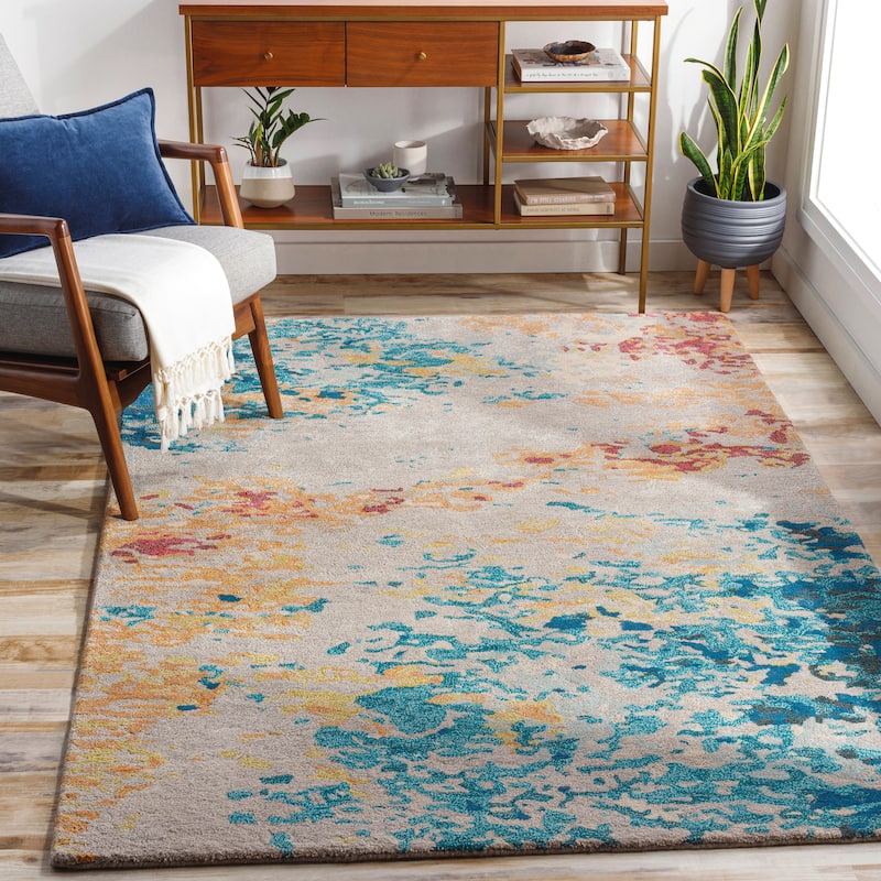 Ele Handmade Modern Abstract Wool & Viscose Area Rug - 2' x 3' - Blue/Orange