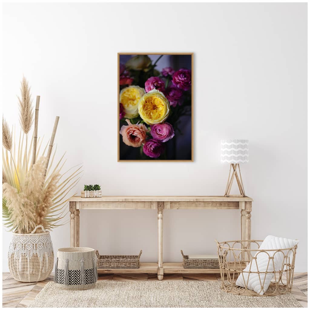 Kate and Laurel Sylvie Stunning Yellow and Pink Flower Bouquet Framed Canvas by Kristy Campbell