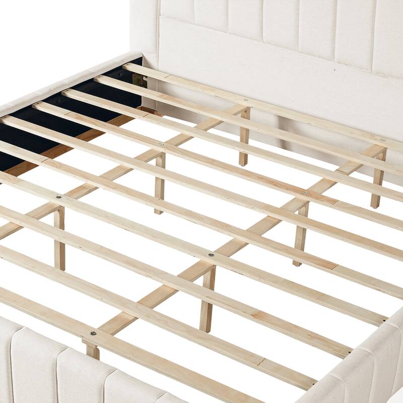 Christopher Knight Home - Modern Minimalist Upholstered Wood Bed with Striped Headboard