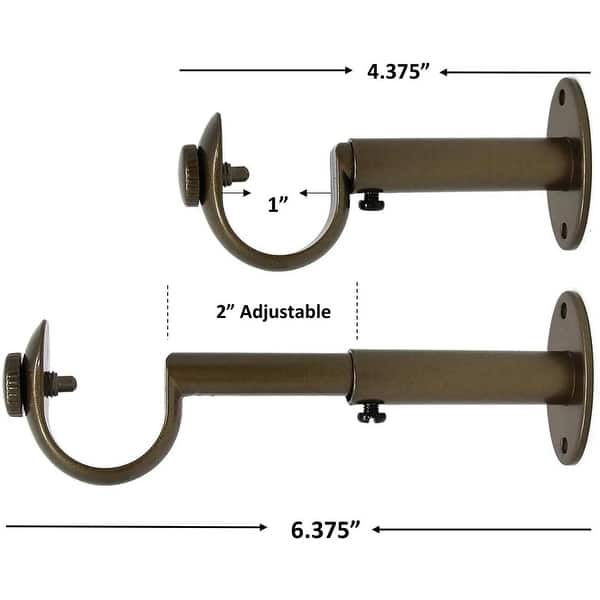 dimension image slide 3 of 7, Adjustable Solid Zinc Curtain Rod Bracket Wall Holder, Fits 1-inch Diameter Rod