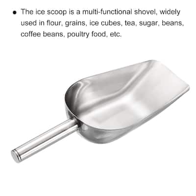 Ice Scoop Stainless Steel 11.4x3.3" Flour Cereal Food Utility Shovel - Silver
