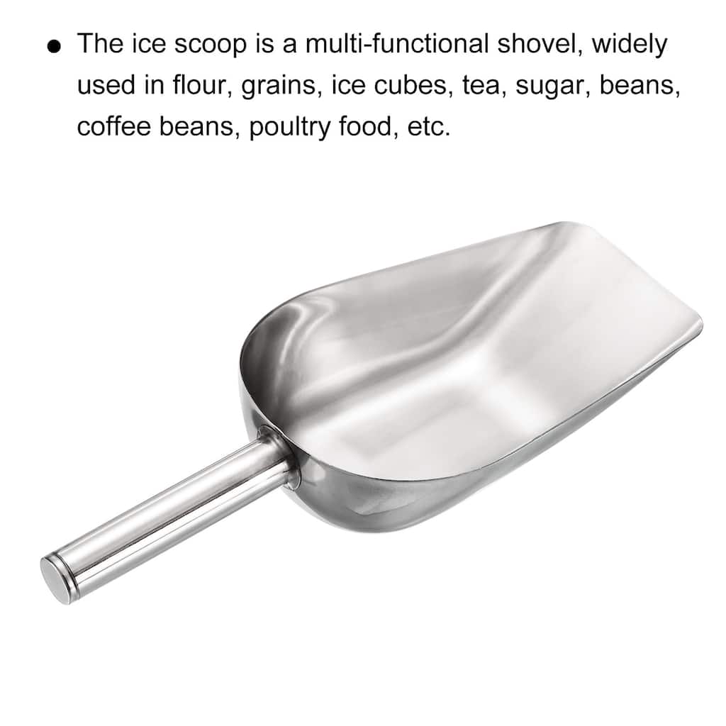 Ice Scoop Stainless Steel 11.4x3.3" Flour Cereal Food Utility Shovel - Silver