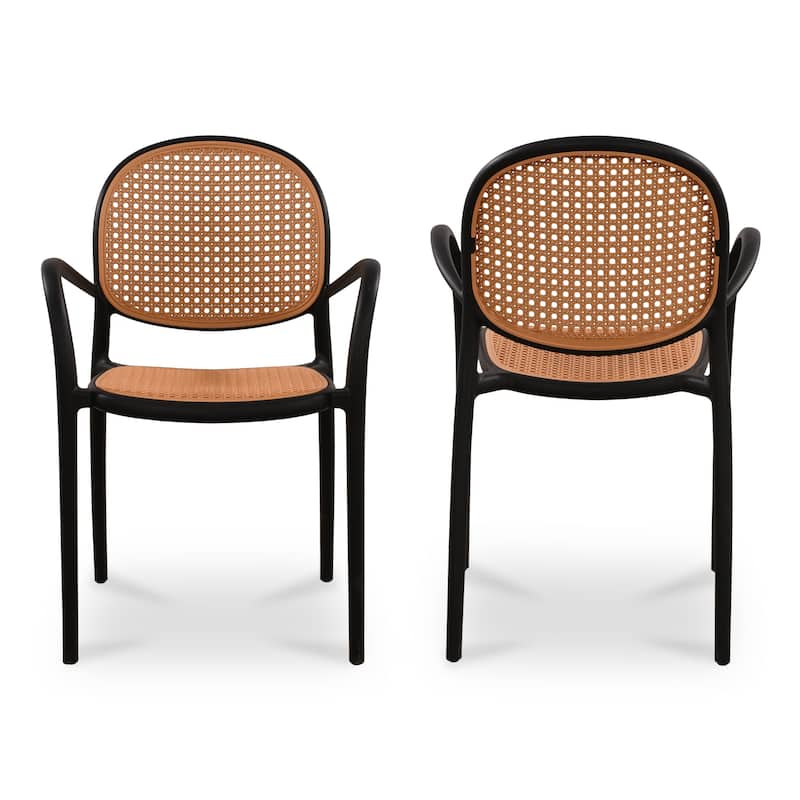 NADAAL STUDIOS Mavric Outdoor Dining Chair, Rattan-Look Polypropylene, Stackable Design, Black - Set of 2