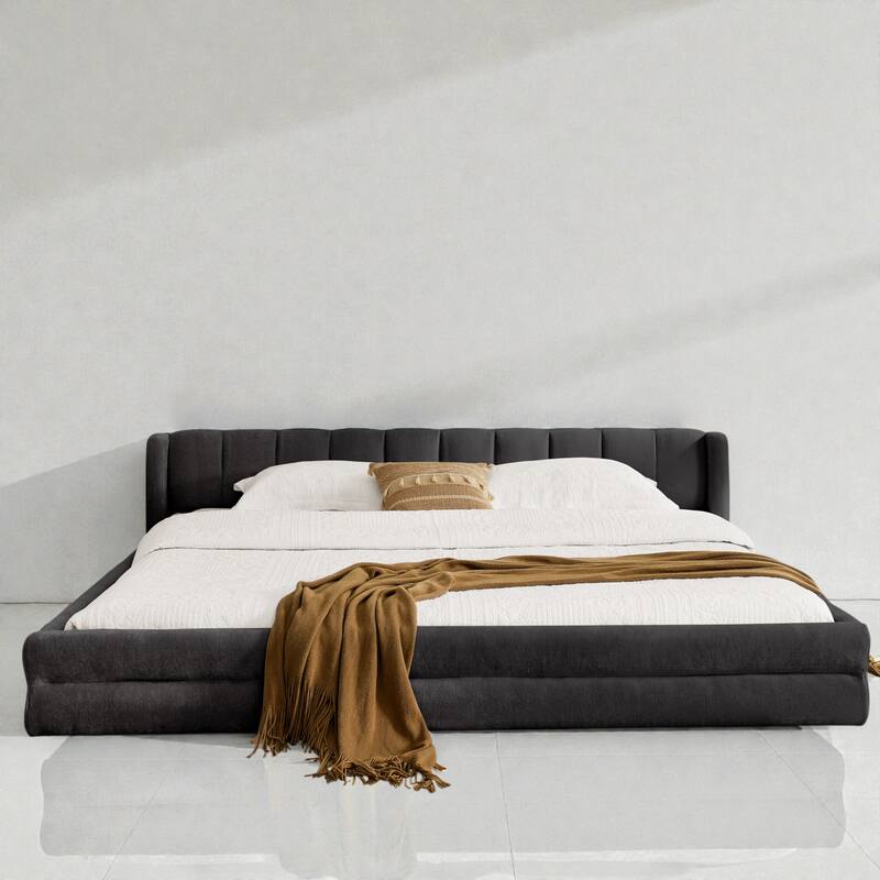 King Size Upholstered Platform Bed Frame with Chenille Fabric, Soft Headboard & Solid Grounded Design for Modern Bedrooms