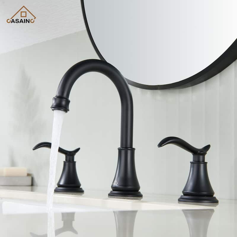 8 in. Widespread Double Handle Bathroom Faucet with Drain Kit Included - Black