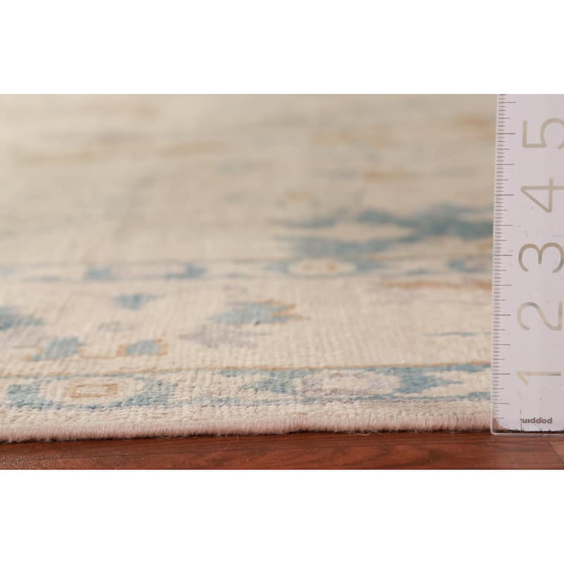 Hand Knotted Oriental 100% Wool Carpet Transitional All-Over Beige & Ivories Oushak Area Rug - 8' 5'' X 6' 6''