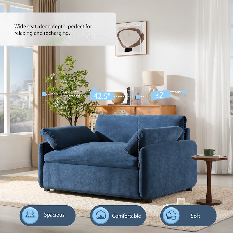 Roomfitters 50" Oversized Chenille Accent Chair, Wide Deep Seat Single Sofa, Modern Upholstered Lounge Chair with Pillows