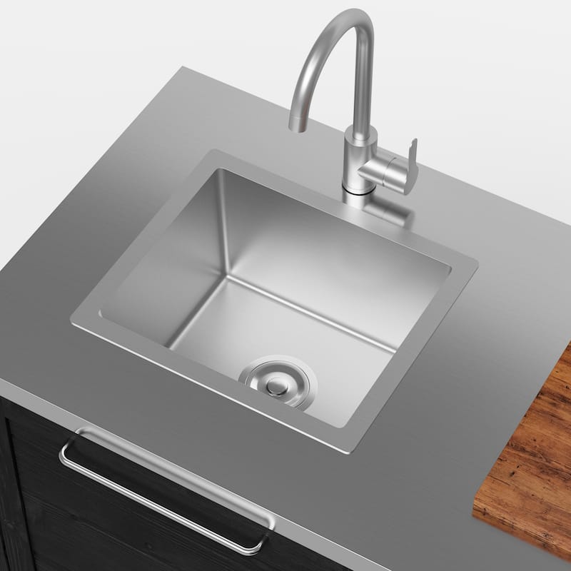 Outdoor BBQ Kitchen Cabinet Set, 100% Solid Wood Patio Kitchen Storage Stainless Steel Countertop