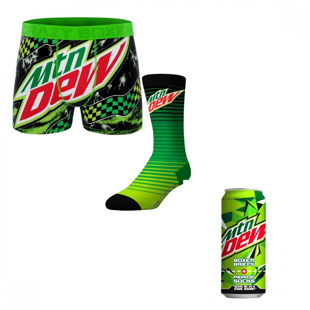 Crazy Boxers Mountain Dew Logo Boxer Briefs And Socks In Soda Can