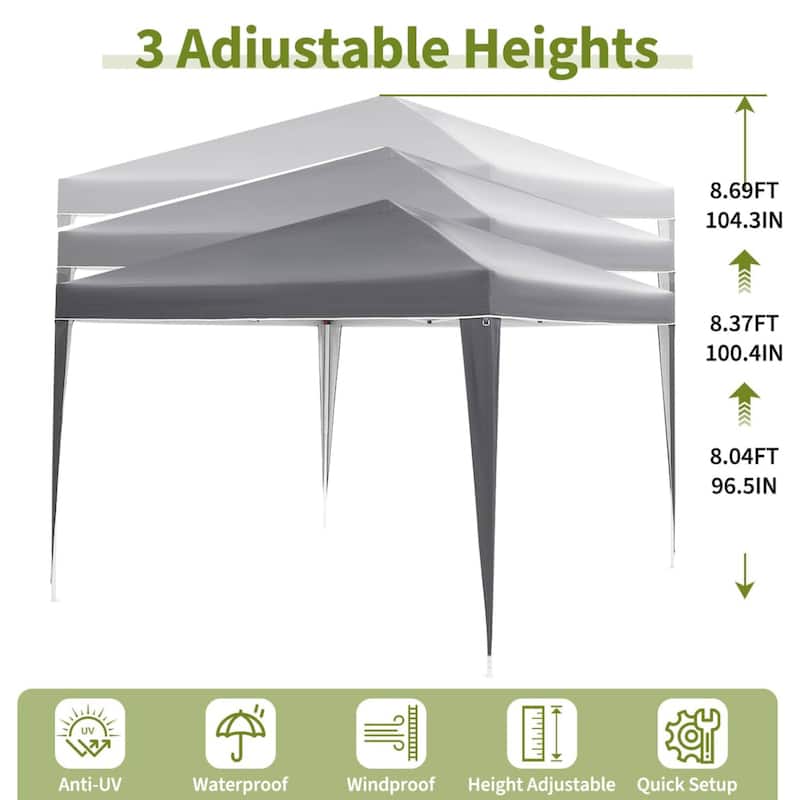 10X10 Ft Instant Waterproof Portable Pop-Up Canopy Tent with 4 Sidewalls for Outdoor Camping, Beach, Backyard